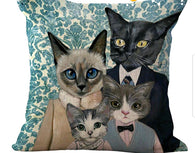 Kitty Family #2 - (Blues) Pillow Cover Pillows- HRH Studio Boutique