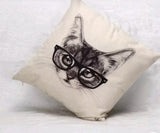 Kitty "Smart" glasses - Pillow Cover. Pillows- HRH Studio Boutique