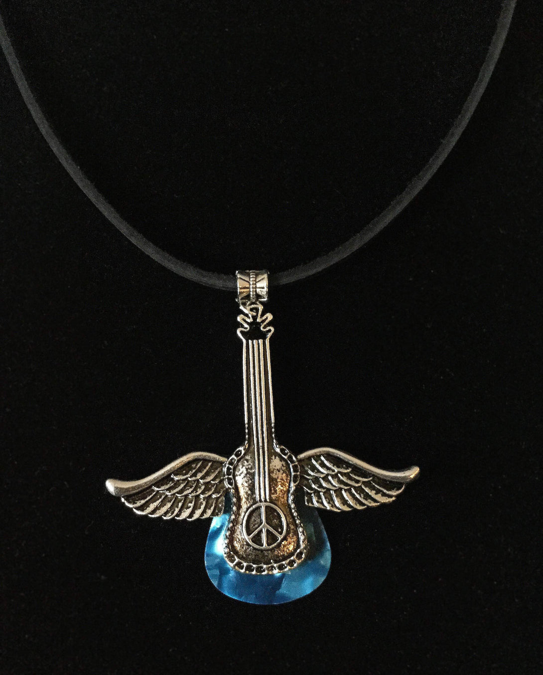 Peaceful Wings Collection - Pendant made with guitar pick. Custom Design Jewelry- HRH Studio Boutique