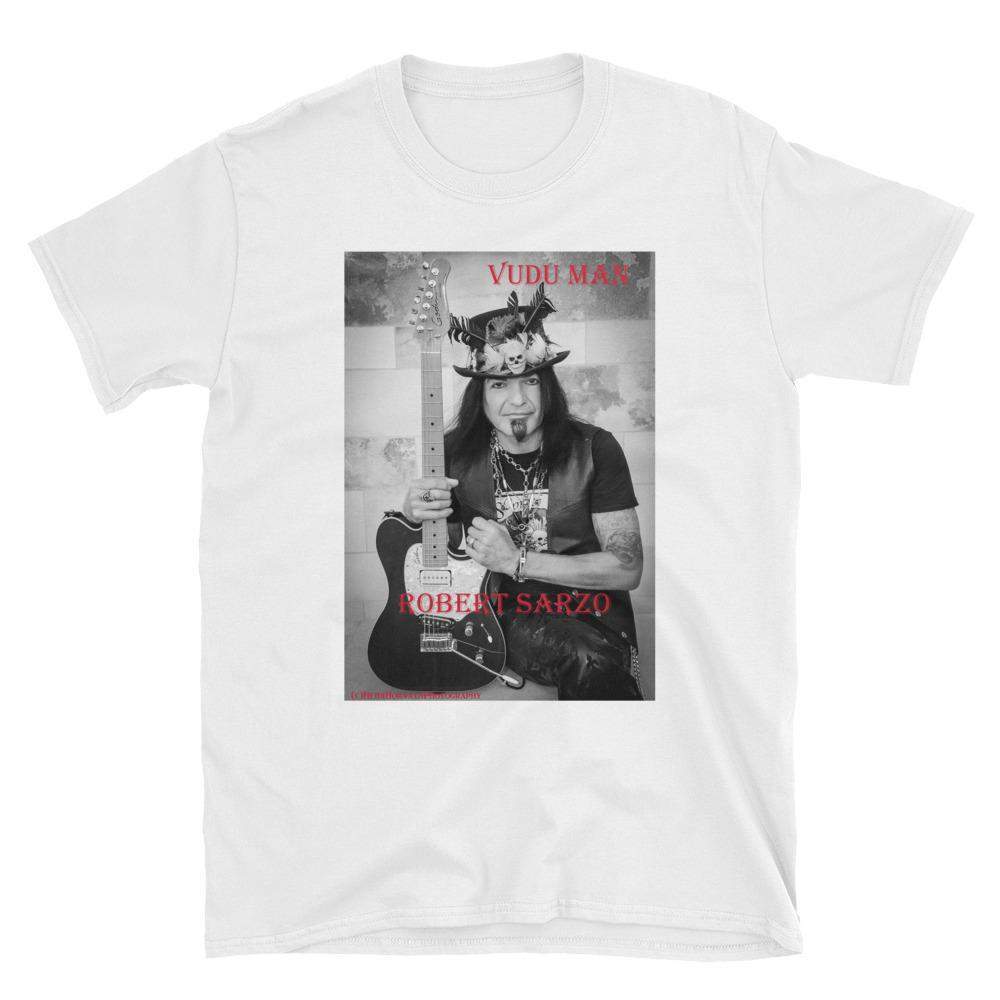 ROBERT SARZO VuDu Man - Guitarist - Short Sleeve Unisex T-Shirt - Slate Photo Blk/White T Shirt- HRH Studio Boutique