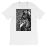 The Doberman Smile in Black/White - Short-Sleeve Unisex T-Shirt T Shirt- HRH Studio Boutique